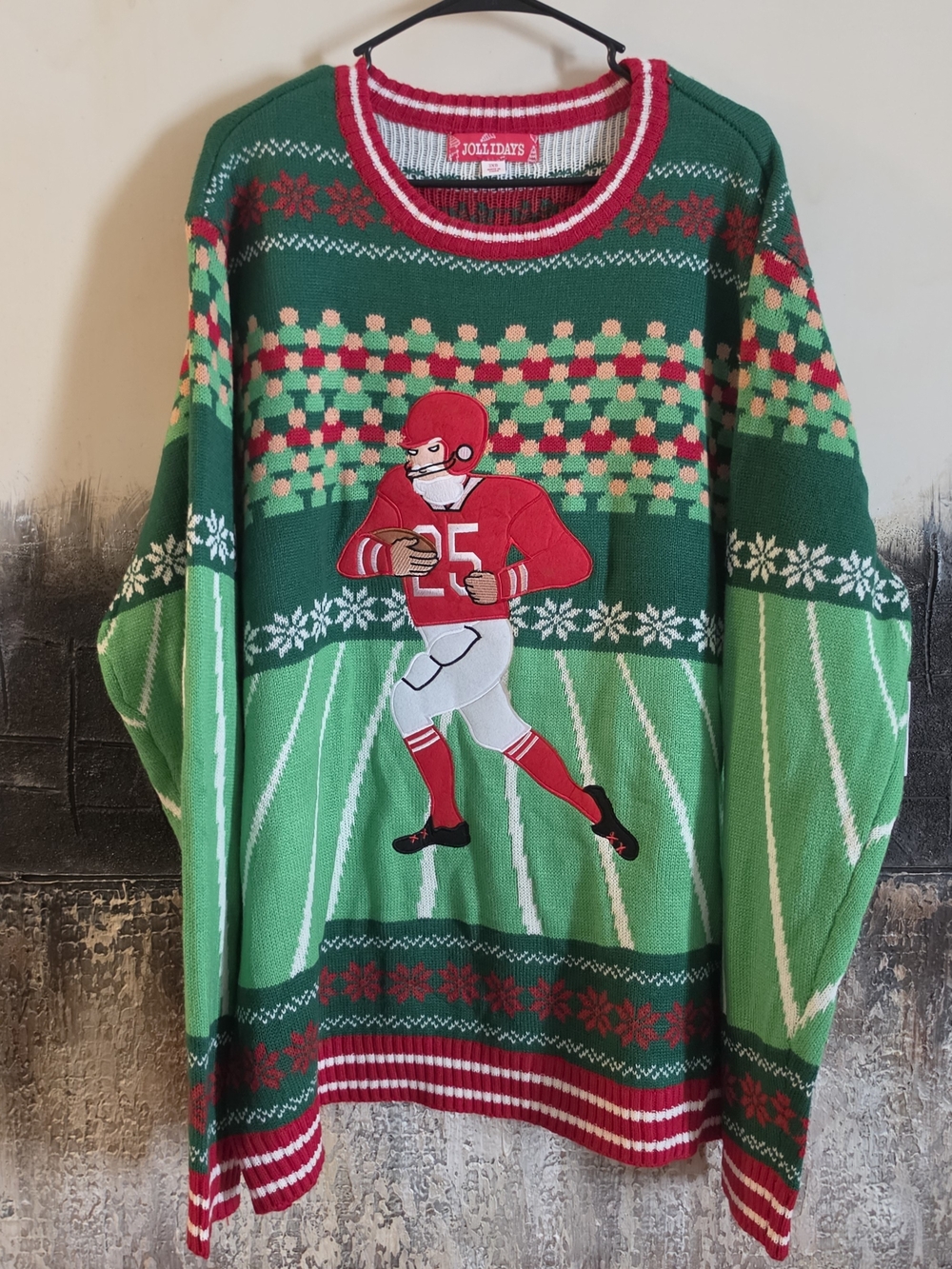 Holiday Football Crewneck Sweater for Men by — Green & Red